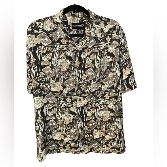 Ocean Pacific Vintage Men's Black Hawaiian Abstract Short Sleeve Shirt (Med) - Picture 1 of 11